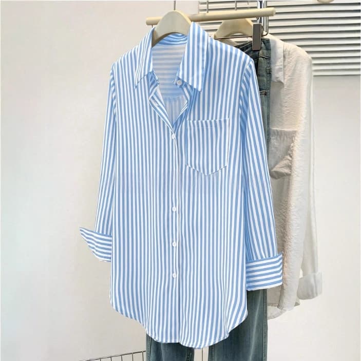 Womens Versatile Casual Striped Blouse 2