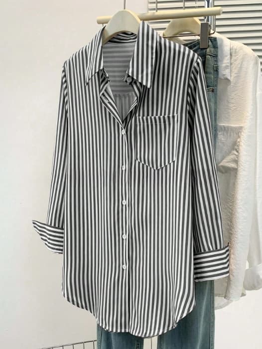 Womens Versatile Casual Striped Blouse 4