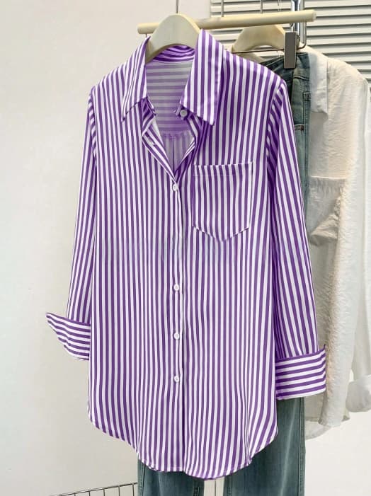 Womens Versatile Casual Striped Blouse 7