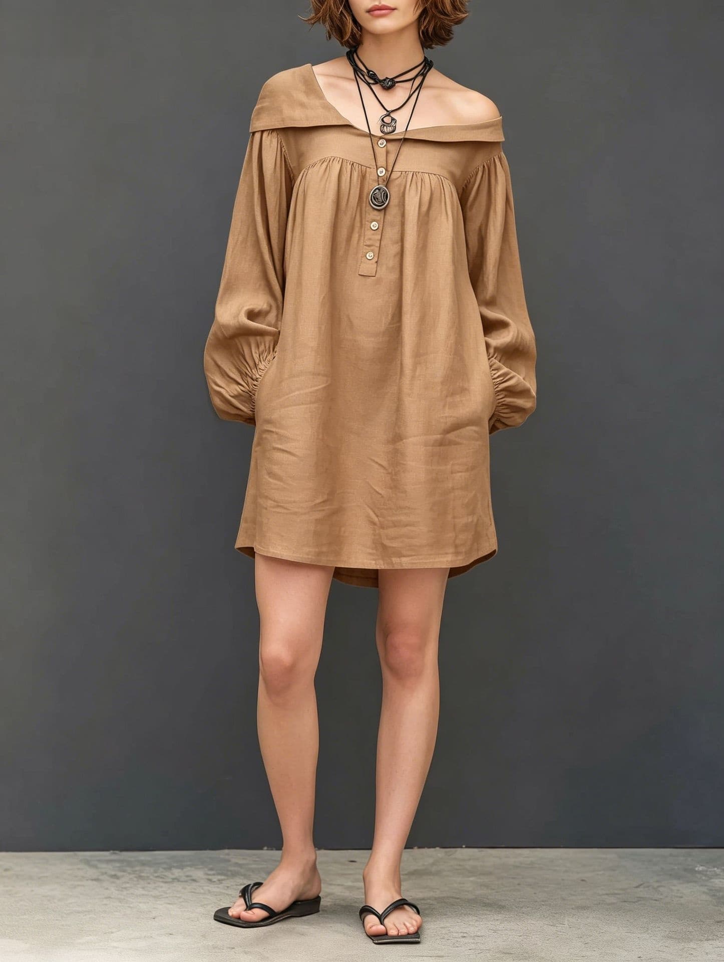 Womens Long-sleeved Mini Dress With An Asymmetrical Neckline 6