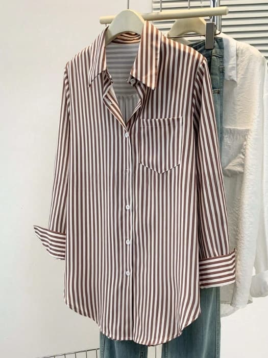 Womens Versatile Casual Striped Blouse