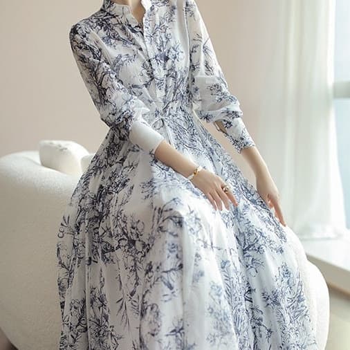 Chinese-style Long Dress French-inspired Waist-cinching Design 6
