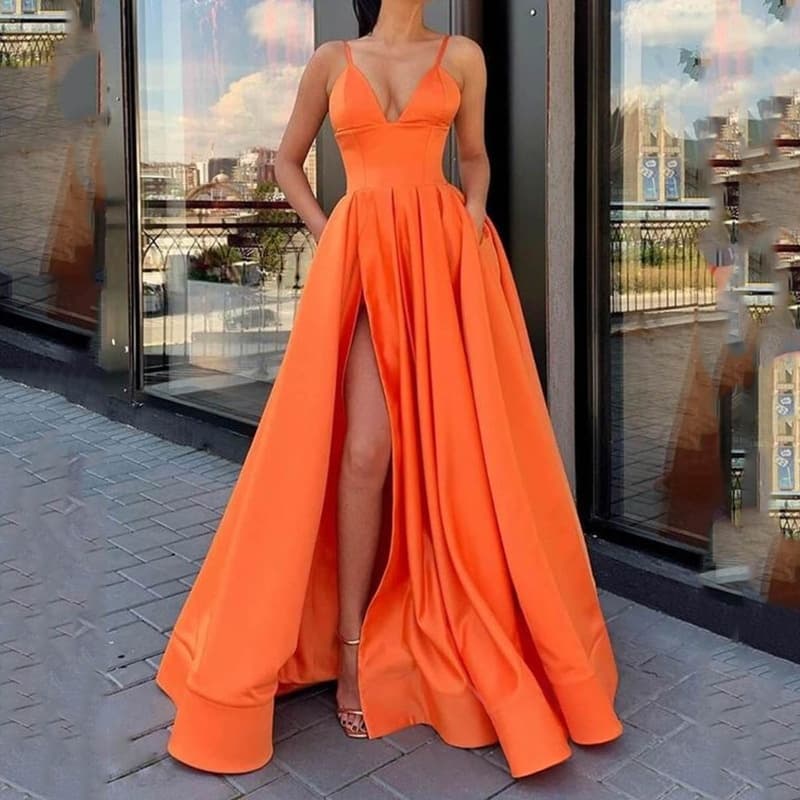 Slimming Color Slip Dress With A Trailing Satin Evening Gown For Banquets 7