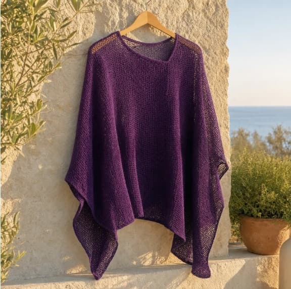 Womens Solid-Color Knitted Cape Blouse 3