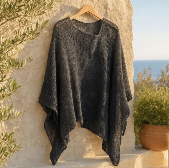 Womens Solid-Color Knitted Cape Blouse 2