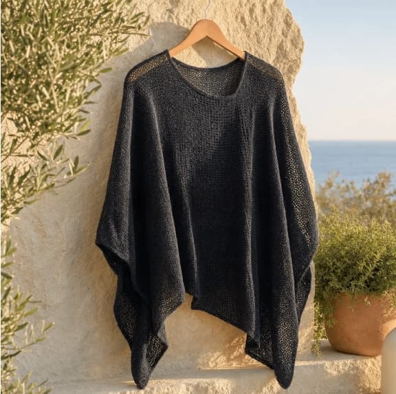 Womens Solid-Color Knitted Cape Blouse 4