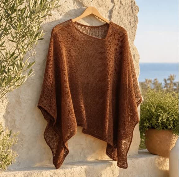 Womens Solid-Color Knitted Cape Blouse 9