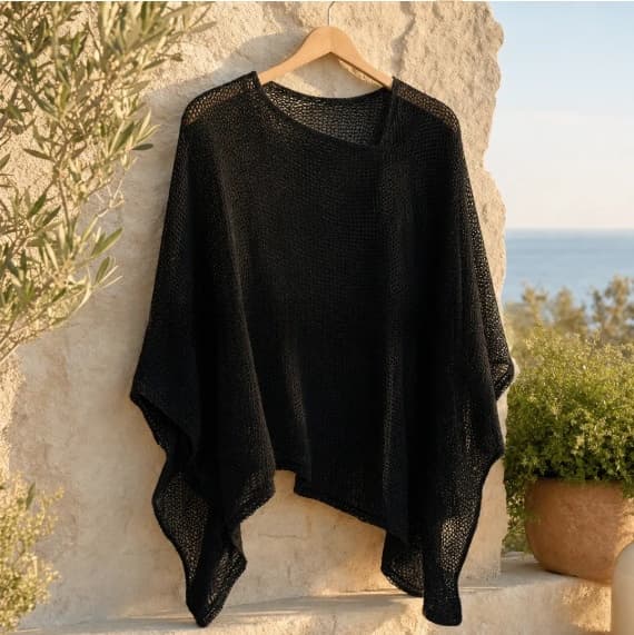 Womens Solid-Color Knitted Cape Blouse 6