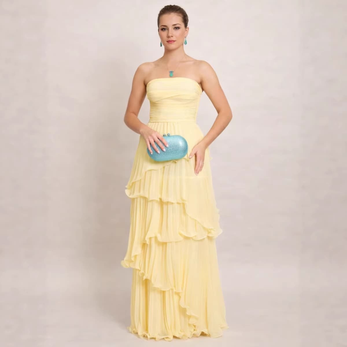 Solid-color Strapless Waist-cinching Tiered Pleated Dress 8