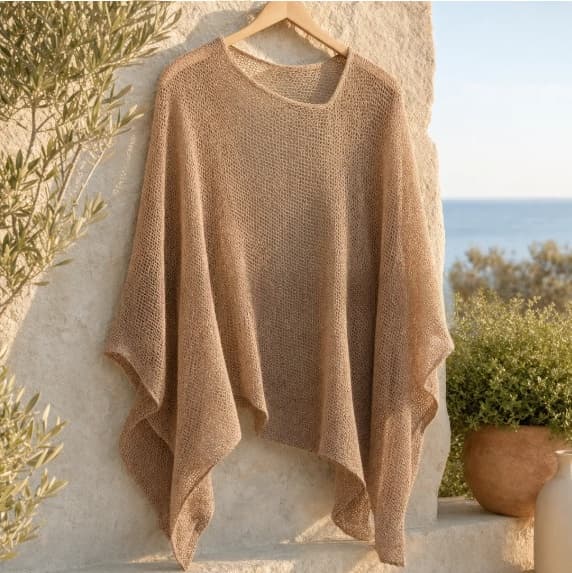 Womens Solid-Color Knitted Cape Blouse 7