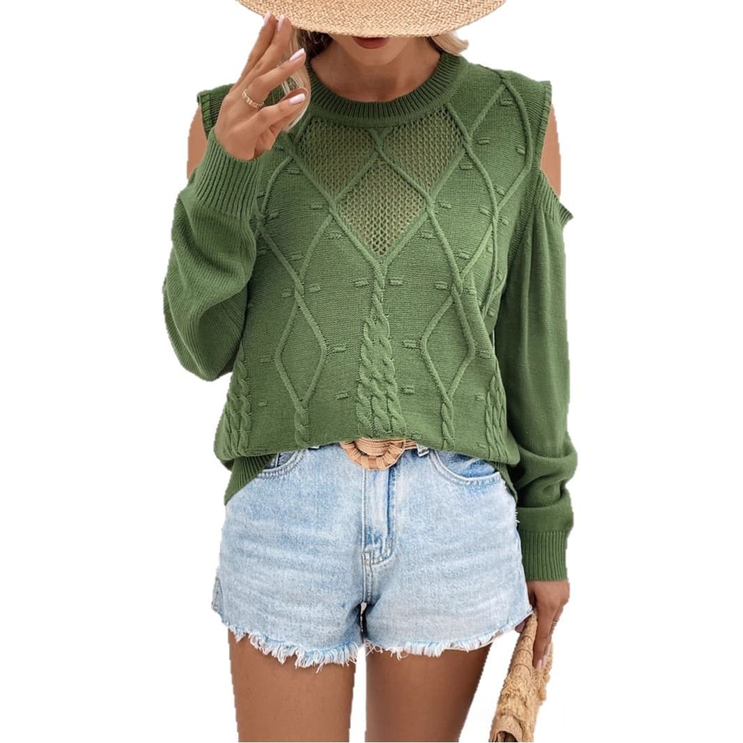 Casual Hollow-out Off-shoulder High-end Knit Pullover Long-sleeve Sweater 2