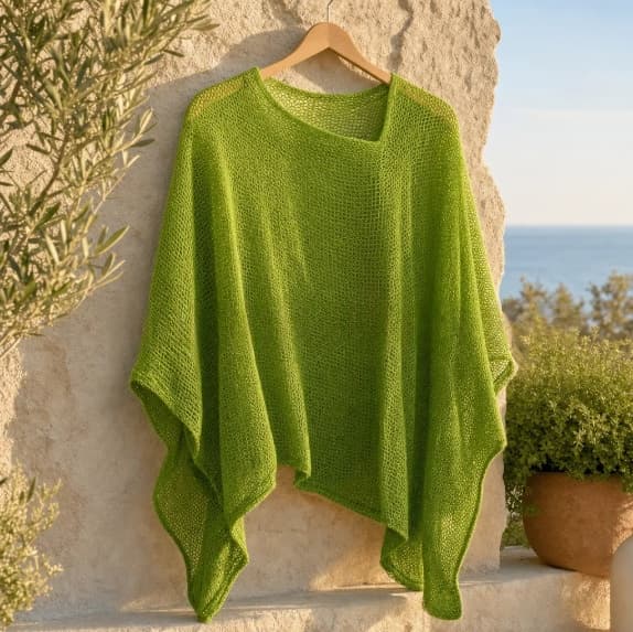 Womens Solid-Color Knitted Cape Blouse 10