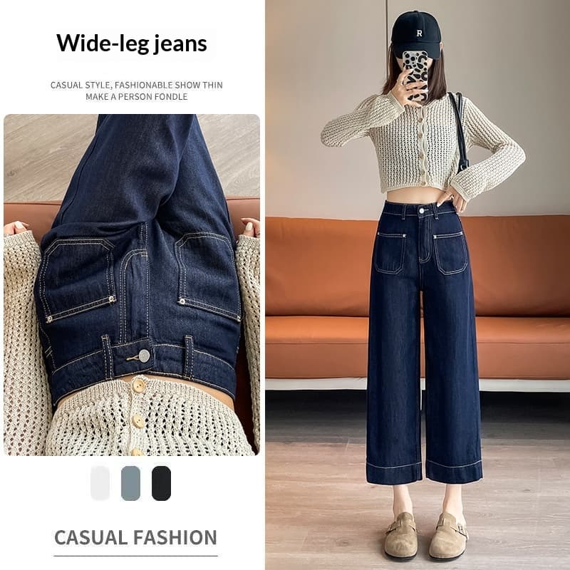 Straight-leg Loose-fit Figure-flattering High-waist Draping Wide-leg Pants 2