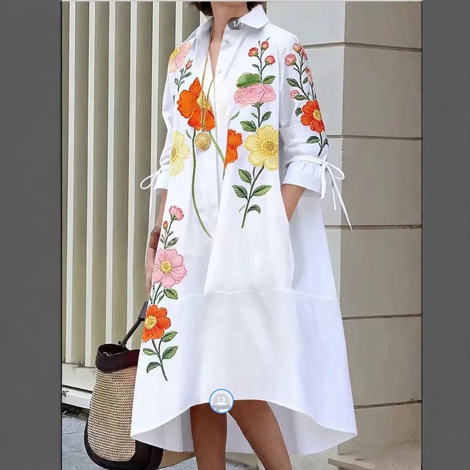 Womens Printed Casual Loose-Fit Shirt Dress 13