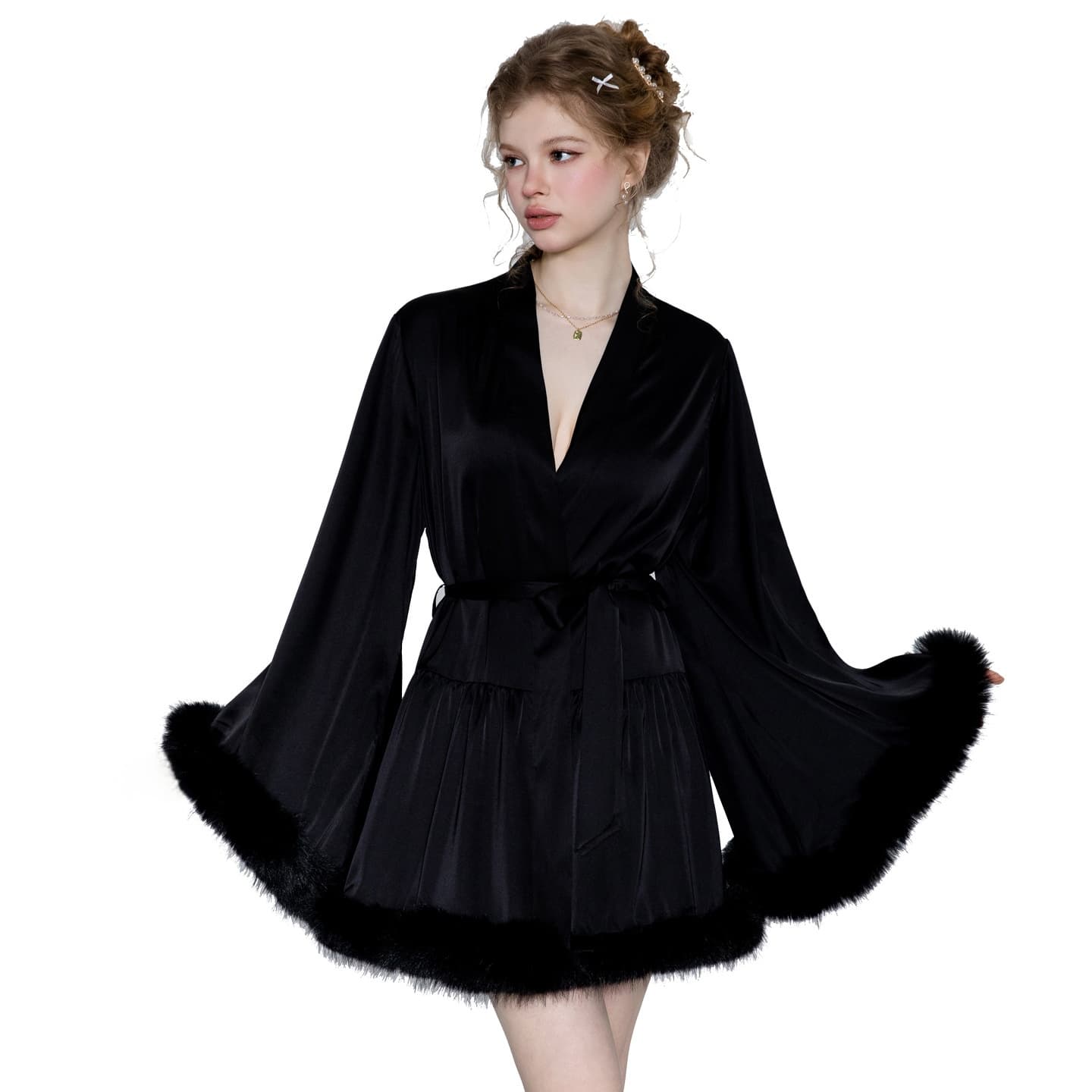 Loose And Comfortable Belted Cardigan Robe Nightgown
