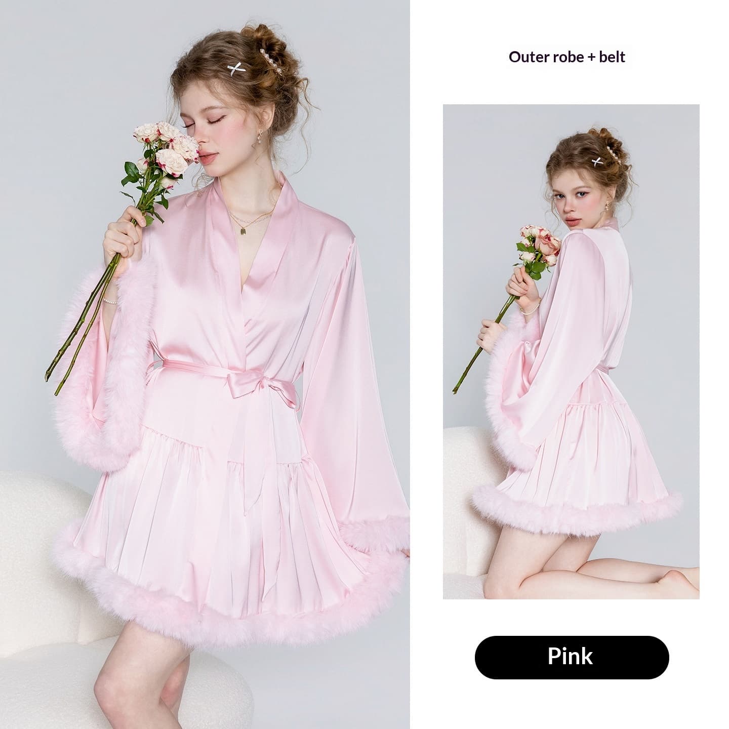 Loose And Comfortable Belted Cardigan Robe Nightgown 2