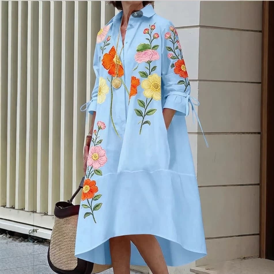 Womens Printed Casual Loose-Fit Shirt Dress 11