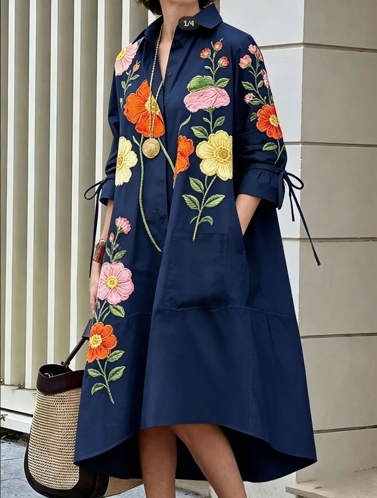 Womens Printed Casual Loose-Fit Shirt Dress 5