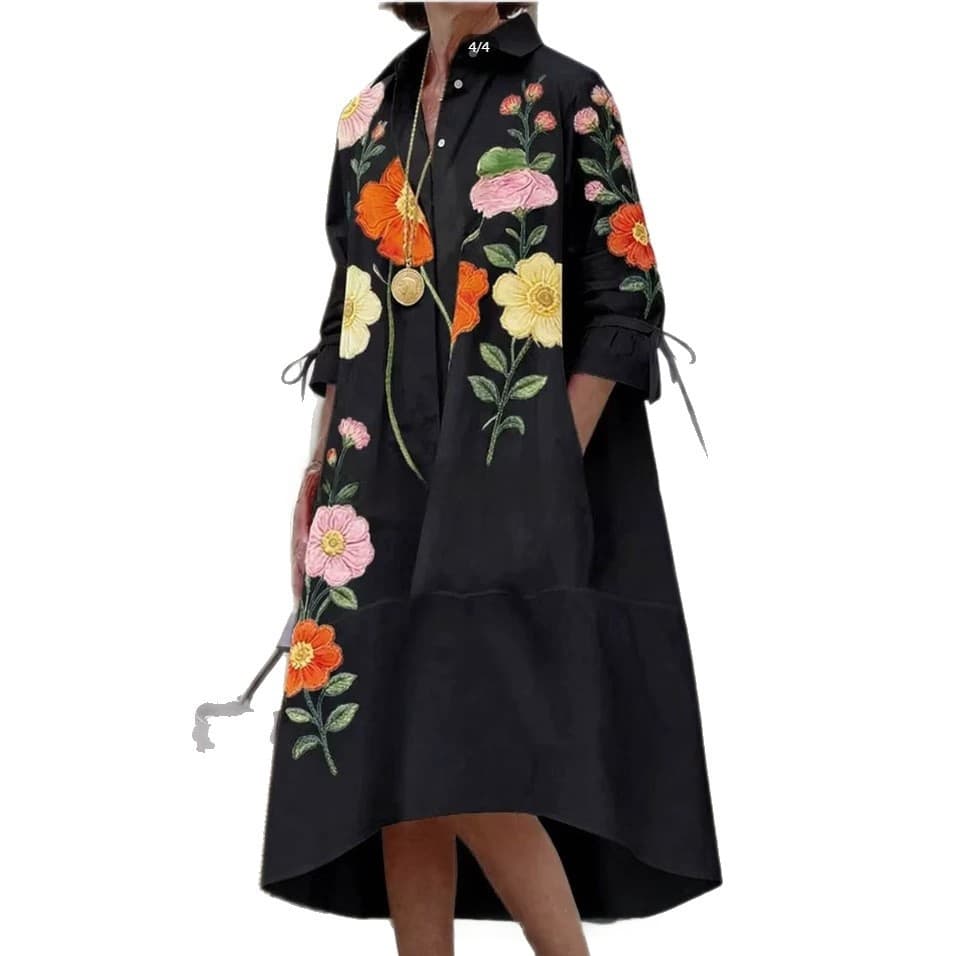 Womens Printed Casual Loose-Fit Shirt Dress