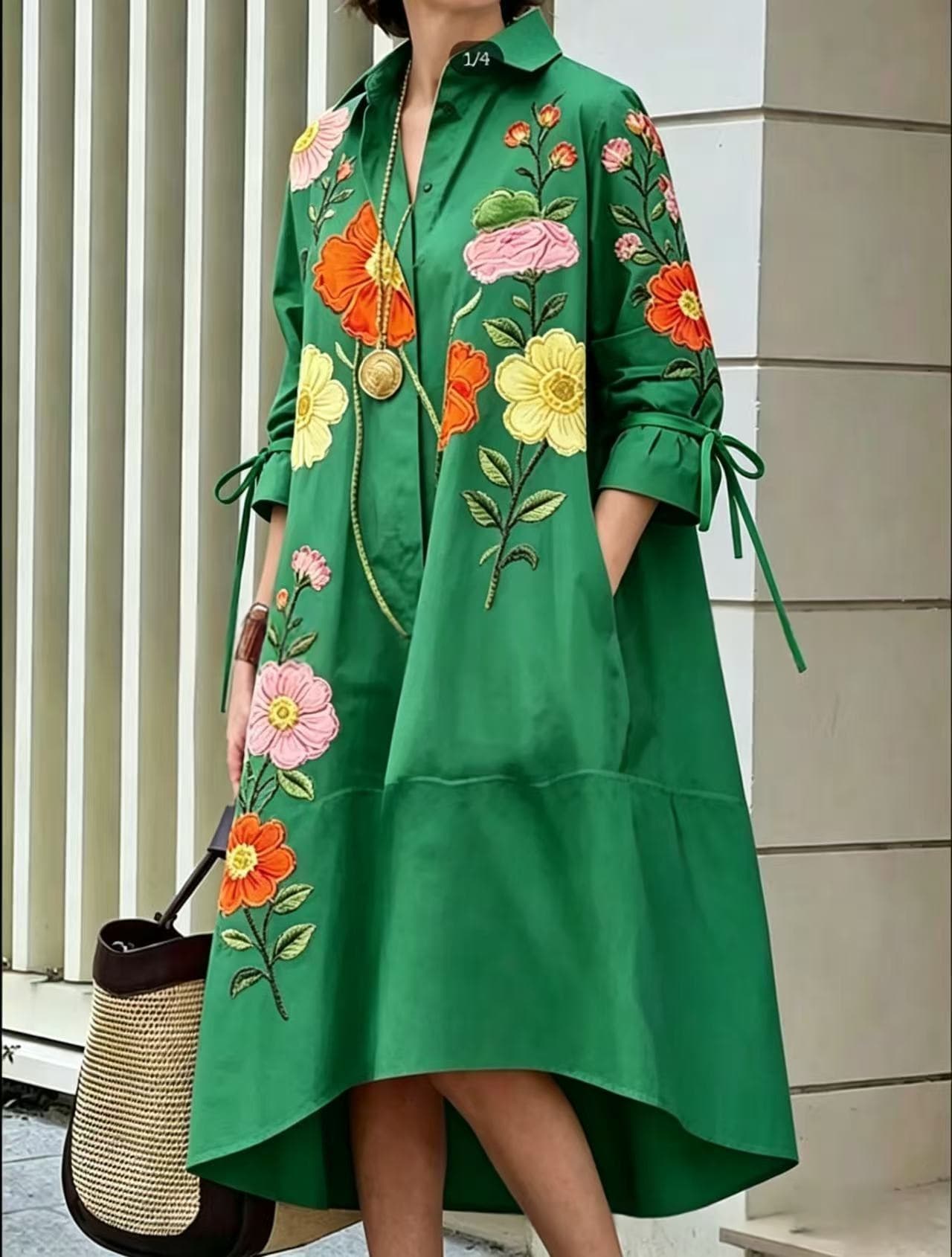 Womens Printed Casual Loose-Fit Shirt Dress 8