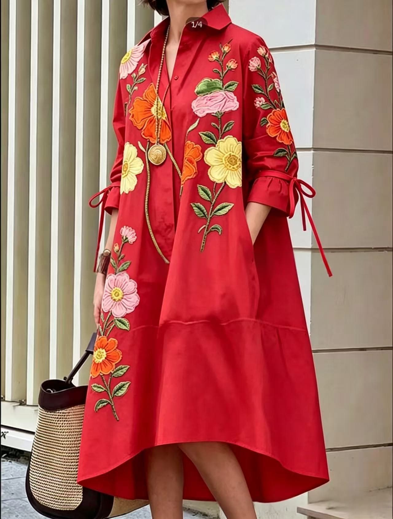 Womens Printed Casual Loose-Fit Shirt Dress 6