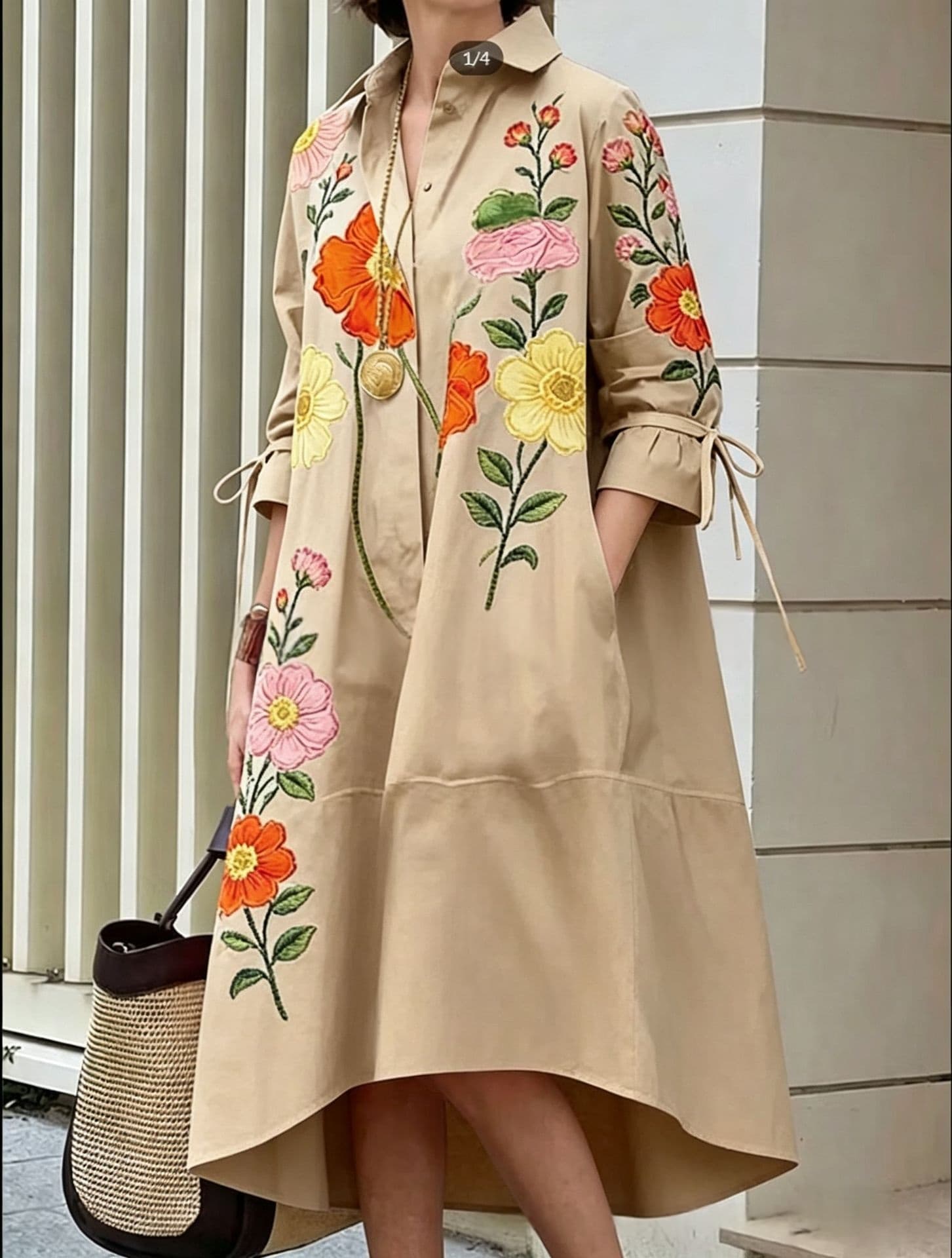 Womens Printed Casual Loose-Fit Shirt Dress 9