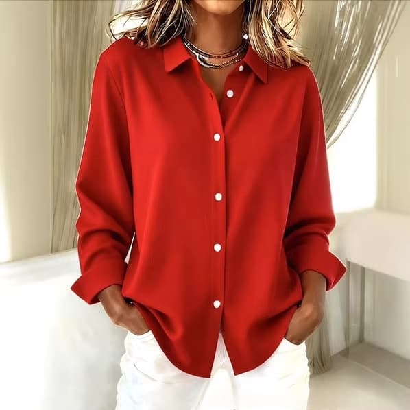 Versatile 3D-printed Solid-color Long-sleeve Womens Shirt