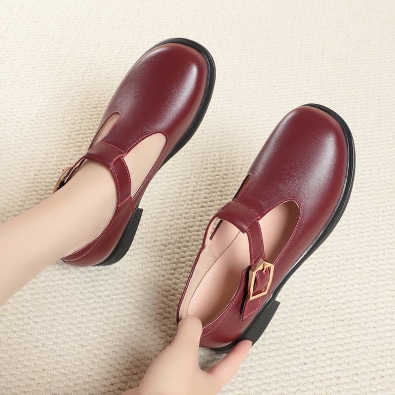 Round-toe Leather British-style Ready-to-ship Large-size Womens Shoes 2