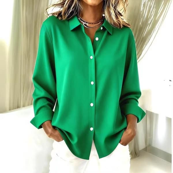 Versatile 3D-printed Solid-color Long-sleeve Womens Shirt 3