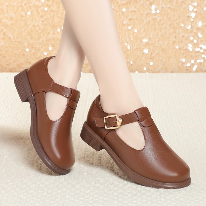 Round-toe Leather British-style Ready-to-ship Large-size Womens Shoes 9