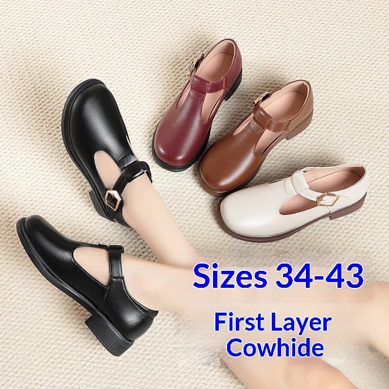 Round-toe Leather British-style Ready-to-ship Large-size Womens Shoes 8