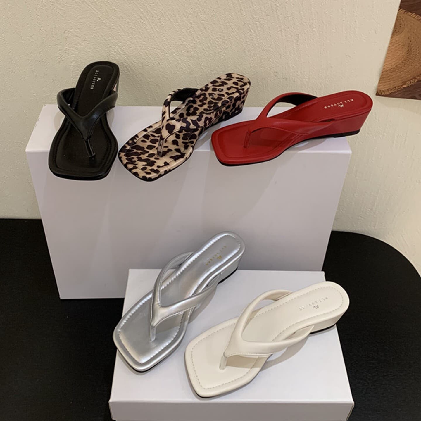 Womens French-style Wedge Sandals With A Square Toe And Leopard Print 4