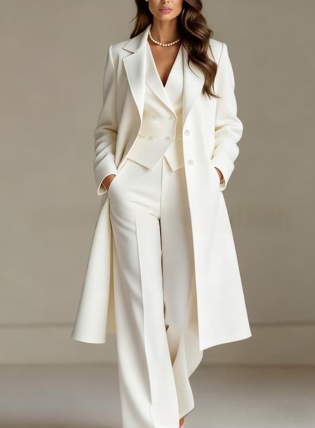 Solid-color Chic And Elegant Trench Coat And Suit Pants Three-piece Set 2