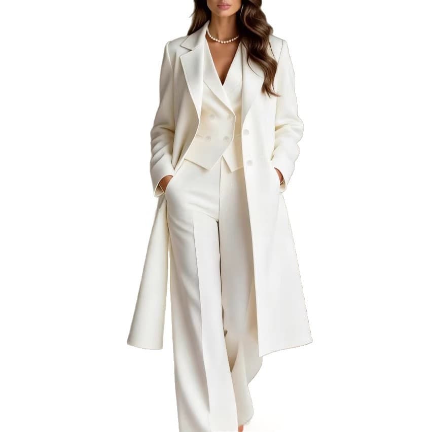 Solid-color Chic And Elegant Trench Coat And Suit Pants Three-piece Set 5