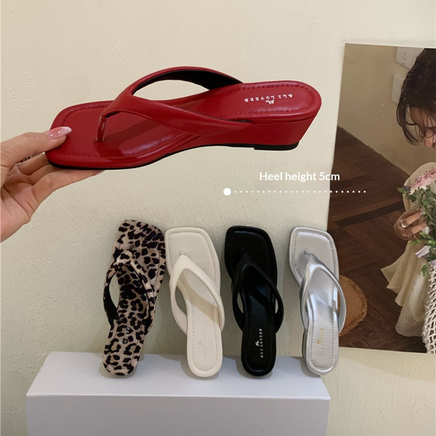 Womens French-style Wedge Sandals With A Square Toe And Leopard Print 8