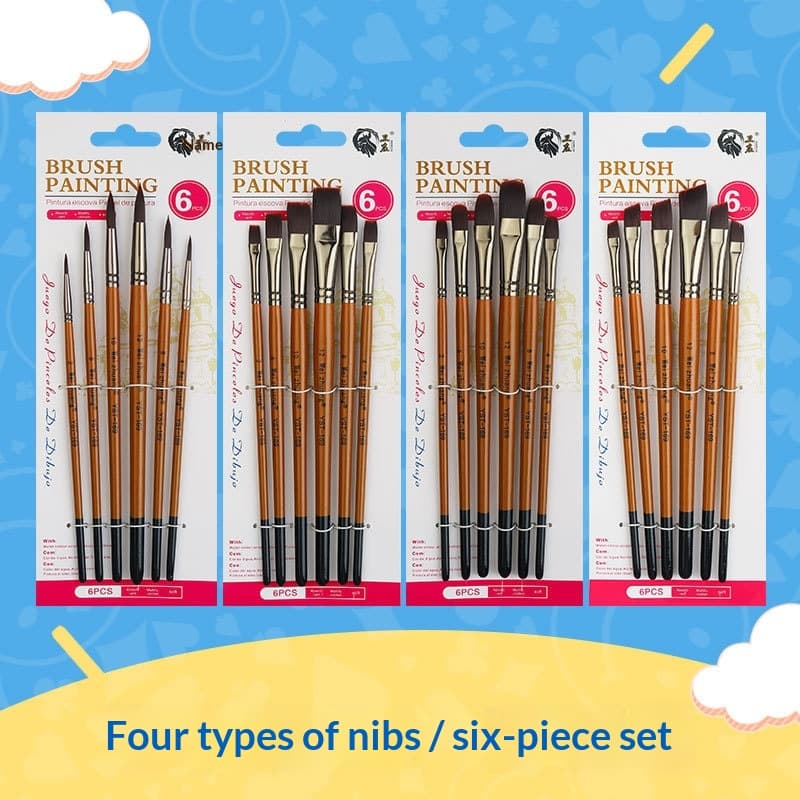 Six-piece Set Of Wooden-handled Watercolor Brushes With Nylon Bristles 6