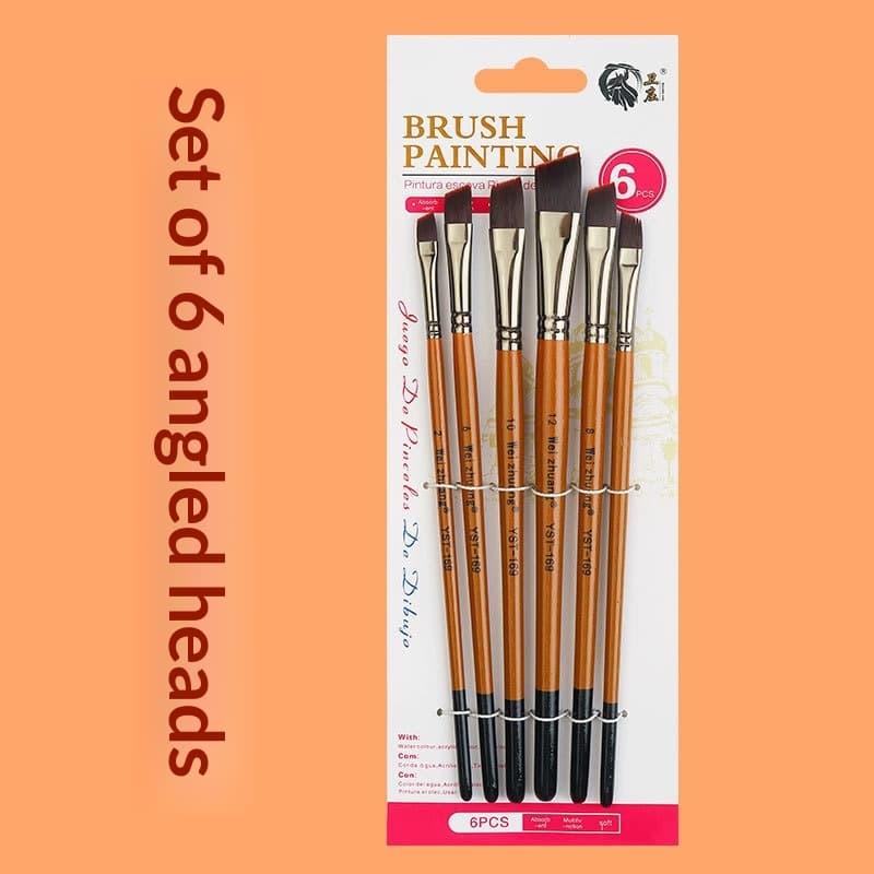 Six-piece Set Of Wooden-handled Watercolor Brushes With Nylon Bristles 2