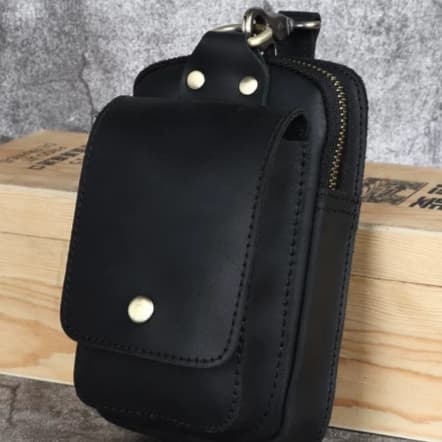 Retro Top Layer Cowhide Phone Bag, Crazy Horse Leather Men's Belt Waist Bag 2