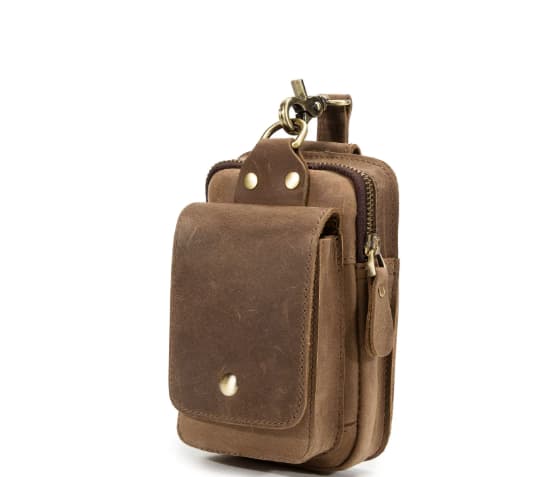 Retro Top Layer Cowhide Phone Bag, Crazy Horse Leather Men's Belt Waist Bag 5