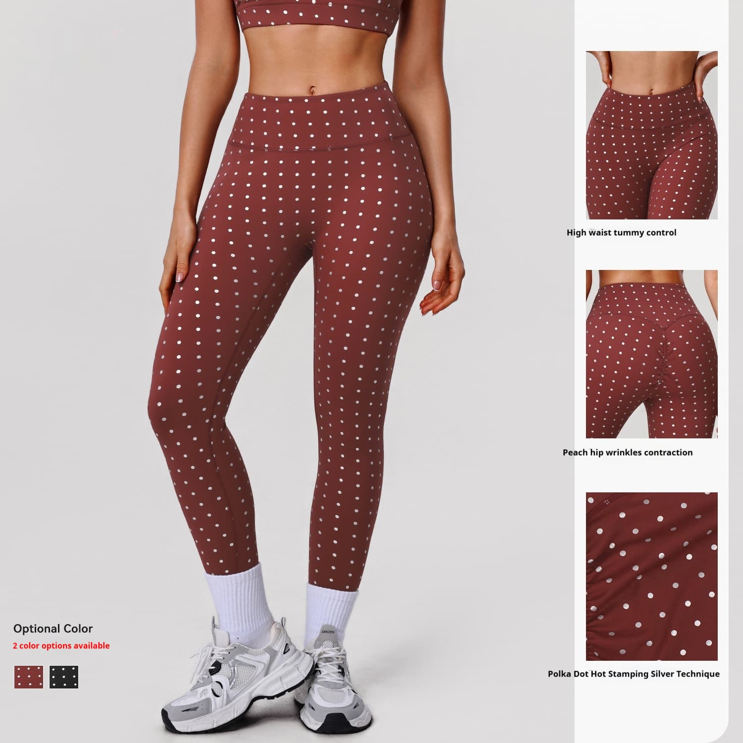 Womens High-Waisted Stretchy Silver-Hot-Stamped Polka-Dot Yoga Pants 5