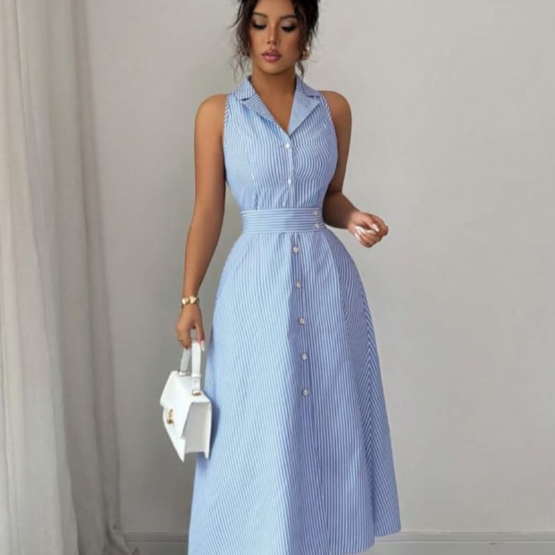 Elegant And Refined Casual Striped Dress For Women 6