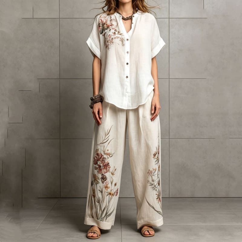 Short-sleeve Top And Wide-leg Pants Casual Two-piece Set 6